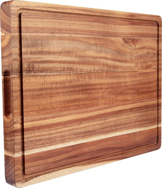 HiMISS Akazienholz Schneidebrett in Braun, beidseitig verwendbares Holz-Küchenblock mit Griffen und Saftrillen, B/T/H: 50,8 x 38,0 x 38,0 cm - Bild 1
