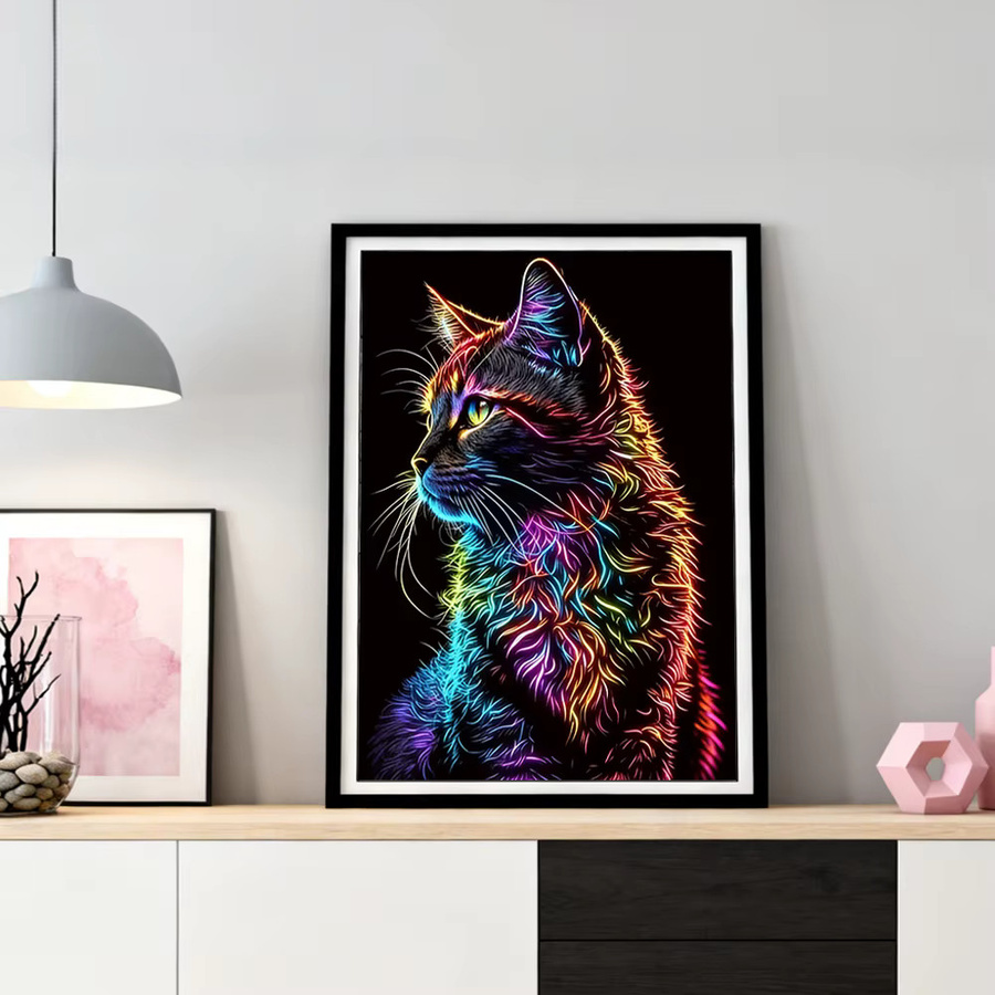 HUACAN Diamantmalerei Katze Schwarz Multicolour DIY Mosaik Set Rund Durchmesser: 40 cm - Bild 2