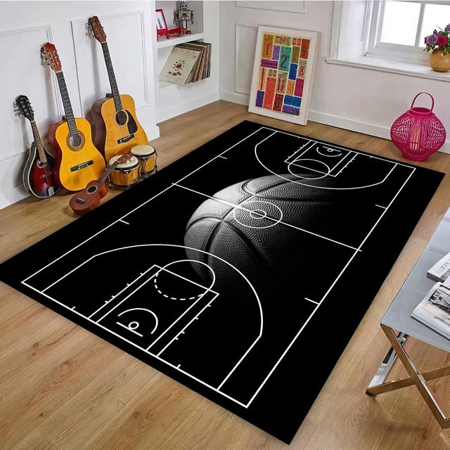 Lodestar Basketball Teppich Schwarz, Rutschfeste Bodenmatte für Wohnzimmer und Schlafzimmer, B/T/H: 150 x 80 x 1 cm - Bild 1