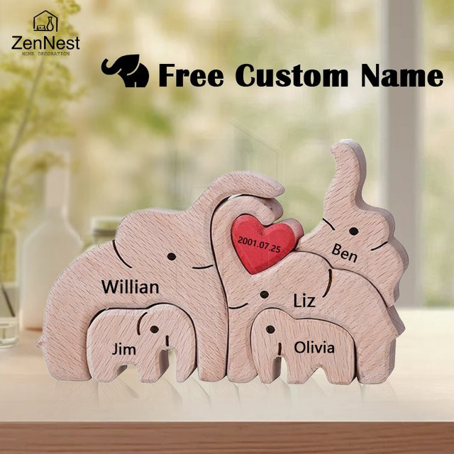 Elefant Home Individuelles Holzpuzzle mit Namen als personalisiertes Elefanten-Ornament zur Dekoration - Bild 1