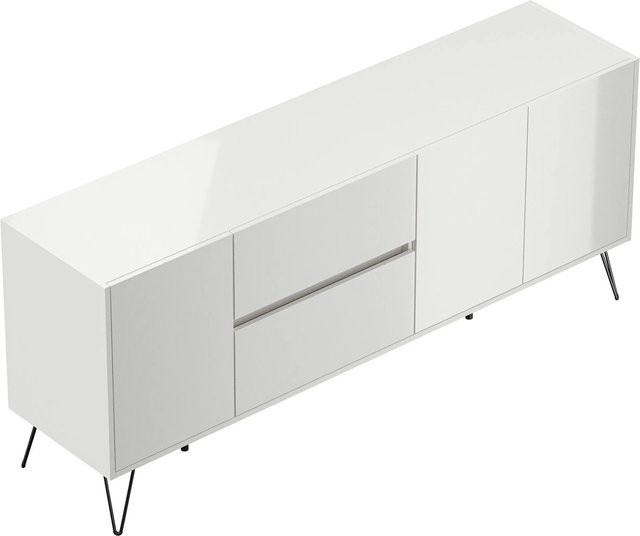 Posseik Sideboard Industrial I in Weiß Hochglanz mit 2 Schubladen und 3 Türen, Breite: 177 cm, Höhe: 75,8 cm, Tiefe: 42 cm - Bild 1