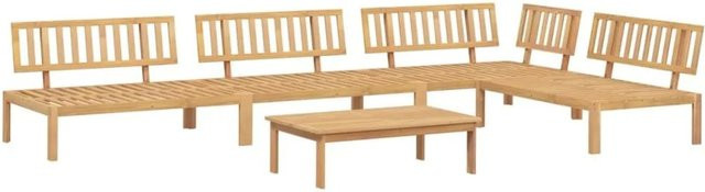vidaXL Garten-Sofagarnitur aus Akazien-Massivholz in Braun, 5-teiliges L-Shape Set mit Tisch und Ecksofa - Bild 1