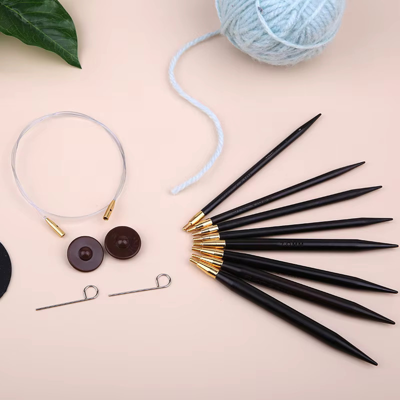 Skc DIY Strickwerkzeugset aus Sandelholz mit abnehmbaren Kreznadeln in Schwarz - Bild 2