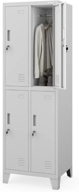 JAN NOWAK Umkleideschrank BARTEK mit 4 Abteilen in Grau, Schließfachschrank aus Metall mit Etikettenhalter und Lüftungsschlitzen, H x B x T: 172 x 55,9 x 45 cm - Bild 1