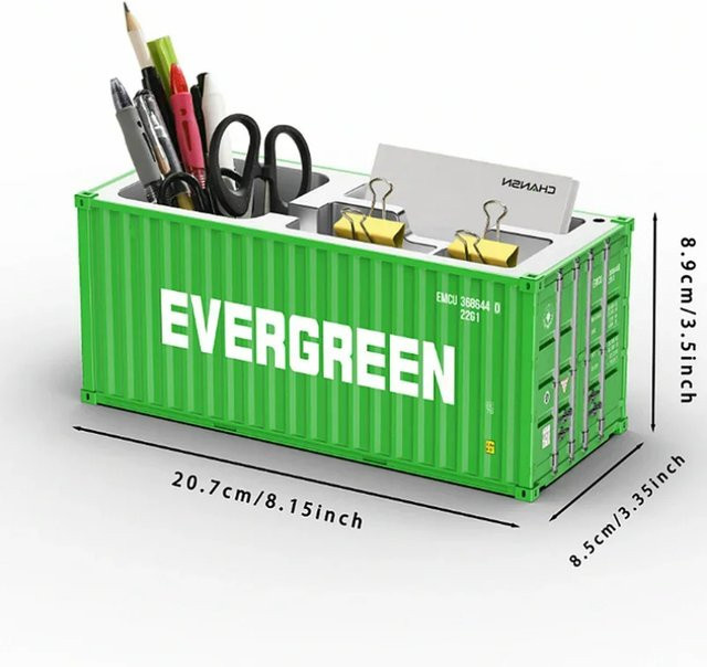 Desktop-Organizer in Form eines Fracht-Containers im Maßstab 1:20 aus Kunststoff, Stifthalter und Aufbewahrungsbox in Weiß und Grün - Bild 1