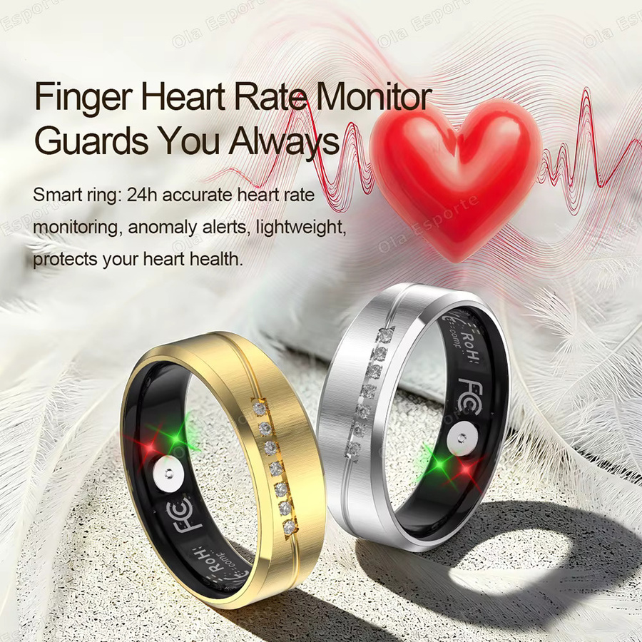 Ola Esporte Smartring Gold mit Vibrations-Erinnerung, Herzfrequenz-, Blutdruck- und Sauerstoffmessung sowie Schlafmonitor und Selfie-Fernbedienung, wasserdicht, Unisex - Bild 3