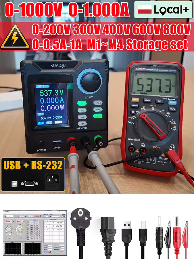 KUAIQU Programmierbares Hochspannungs-Schaltnetzteil mit USB und RS232, 400V, 1A, 400W, Schwarz - Bild 9