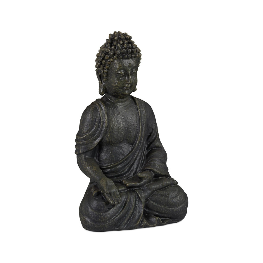 Relaxdays Buddha Figur aus Polyresin in Dunkelgrau, sitzend, Tischdeko, Höhe: 18 cm, Breite: 10 cm, Tiefe: 8 cm - Bild 2