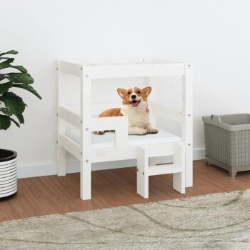 VidaXL erhöhtes Hundebett aus Kiefernholz in Weiß, B/T/H: 60 x 53,5 x 53,5 cm - Bild 1