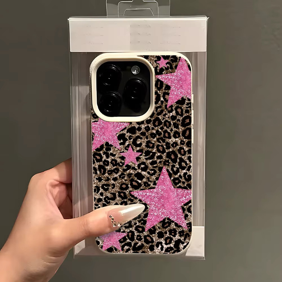 Stoßfeste Lychee Soft Cover Handyhülle mit Retro Leopardenmuster in Pink für Apple iPhone 11 12 13 14 15 16 Pro Max Plus und Air - Bild 4