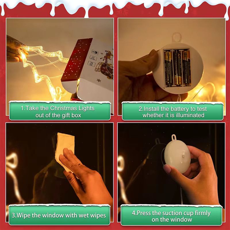 TLEDMP Weihnachts-Fensterlichter batteriebetrieben als hängende Dekoration mit Saugnapf für Innen und Außen - Bild 5