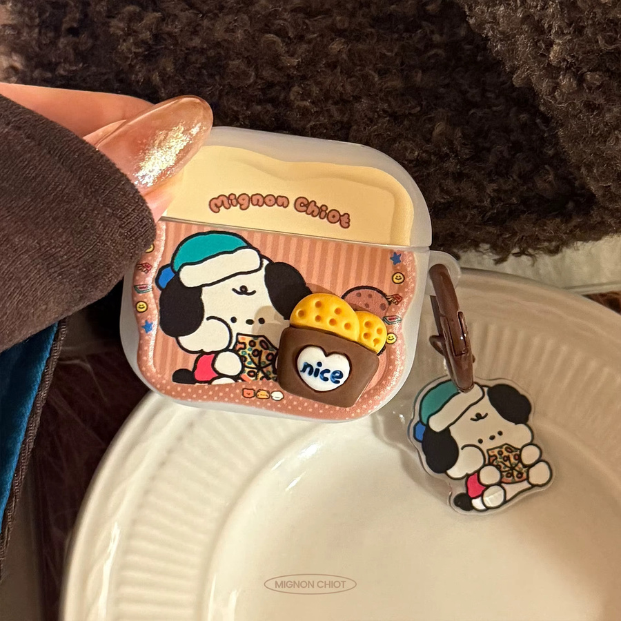 3D Cartoon Welpen Kopfhörerhülle für Apple AirPods 4, 3, 2 und Pro 3, 2 mit Schlüsselanhänger, Mehrfarbig - Bild 2
