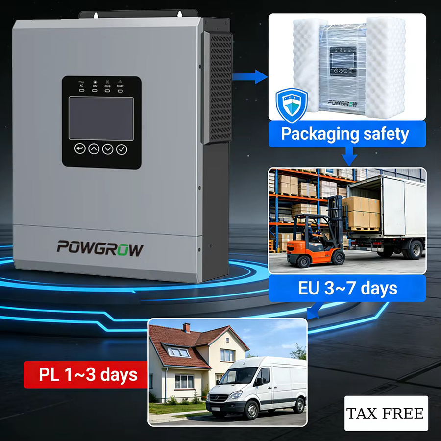 POWGROW Hybrid-Solarwechselrichter 5KW 24V mit reiner Sinuswelle, 230VAC, PV-Eingang 500VDC, Doppelausgang und Wi-Fi-Modul, Grau - Bild 3