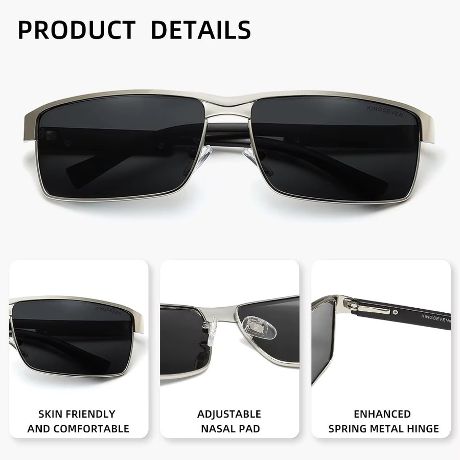 KINGSEVEN Sonnenbrille, rechteckig, Vollrand, Metall, polarisiert - Bild 3