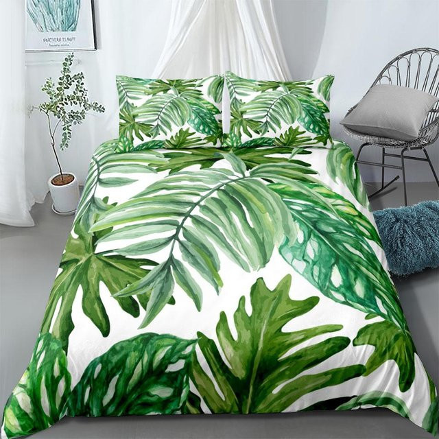 Binchi Outdoor Product Bettwäsche-Set Tropische Riesenblätter mit floralem Design in Grün, Material Mikrofaser/Polyester, B/H: 135 x 200 cm - Bild 1