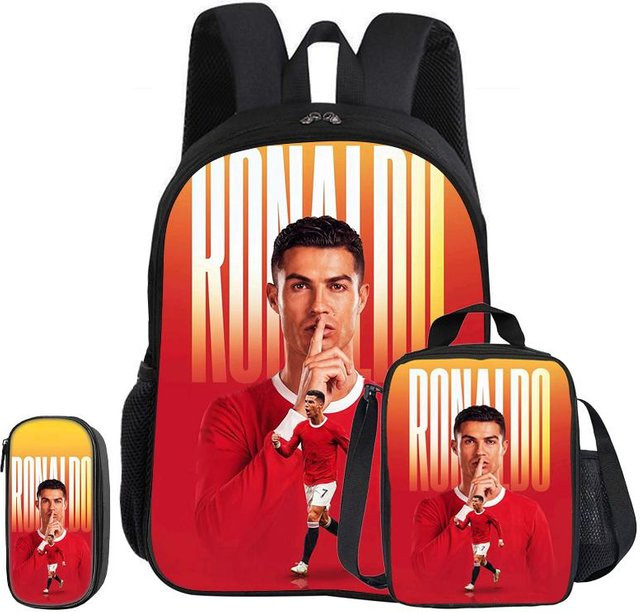 Fancy Style Studio Ronaldo 3-teiliges Schulset mit Rucksack, Federmäppchen und Brottasche in Rot - Bild 1
