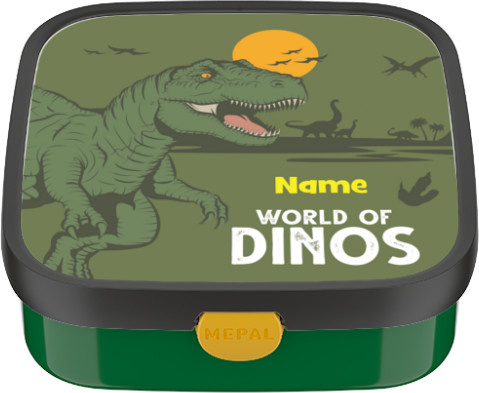 Mepal Brotdose groß Dino mit Namen und Foto personalisierbar, transparent/grün, aus Kunststoff, auslaufsicher und mit Besteck sowie Fächern - Bild 1