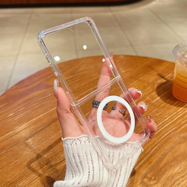 Magnetische transparente Handyhülle für Samsung Galaxy Z Flip 5 in Braun mit kabellosem Laden und Acryl Hartschale - Bild 1