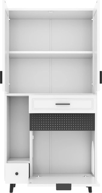 okwish Aufbewahrungsschrank mit Schubladen und Katzenbett für den Wohnbereich, Weiß, B/T/H: 80 x 40 x 161 cm - Bild 1