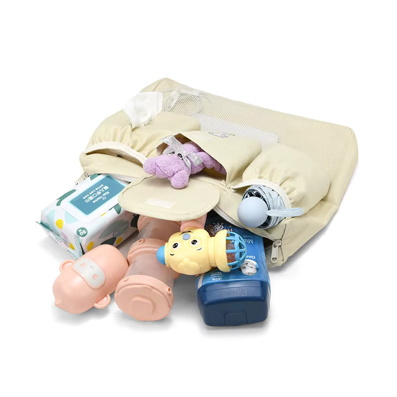 Wasserdichte Windel Caddy Aufbewahrungstasche für den Kinderwagen als Organizer für Babyzubehör in Beige - Bild 2