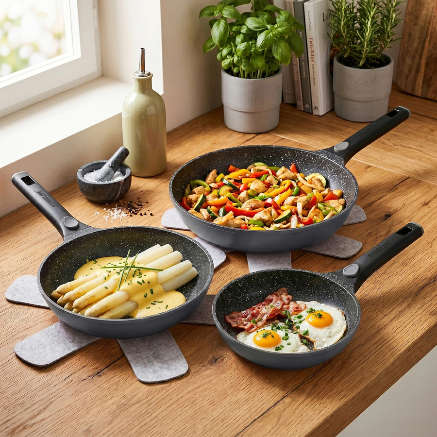 STONELINE SMART 6-teiliges Pfannen-Set aus Aluminium mit Keramik-Beschichtung, Grau, Durchmesser: 20 cm, 24 cm, 28 cm - Bild 2