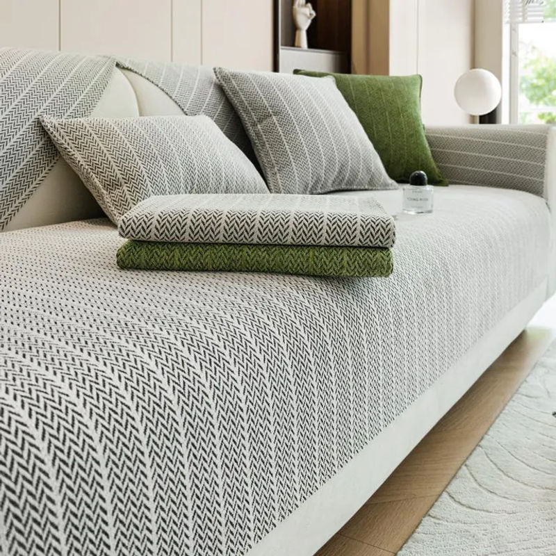 Universeller Sofabezug aus Chenille mit vertikalen Streifen in Gelb, rutschfestes Sofakissen für Wohnzimmer, B/T/H: 70 x 70 x 70 cm - Bild 2