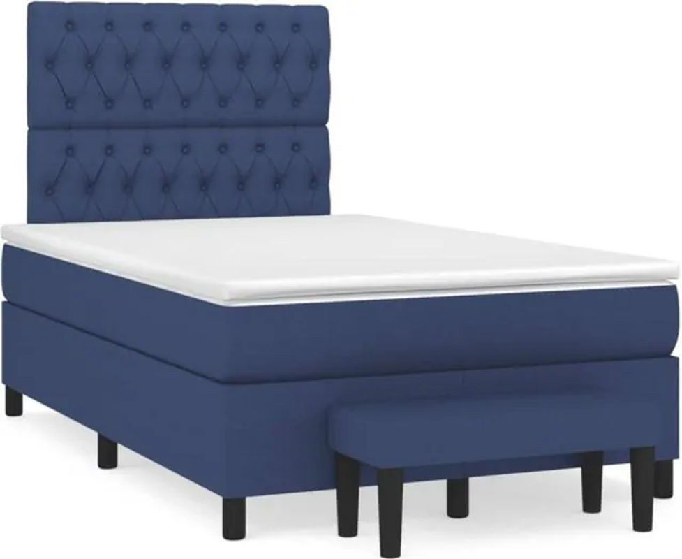 vidaxl Boxspringbett mit Matratze in Blau aus Stoff und Kiefer, B/T/H: 120 x 190 cm - Bild 1