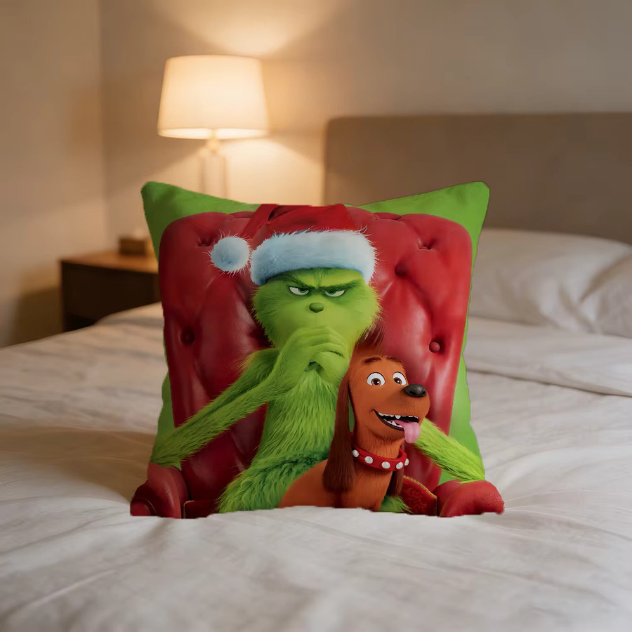 Niedliche Grinch Kissenhülle mit Cartoon-Print für Sofa und Dekoration, quadratisch, mehrfarbig - Bild 5