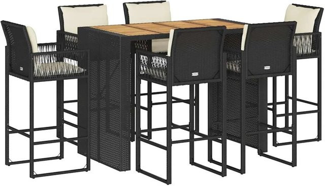 vidaXL 7-tlg Gartenbar-Set in Schwarz aus PE-Rattan und Akazienholz mit Kissen - Bild 1