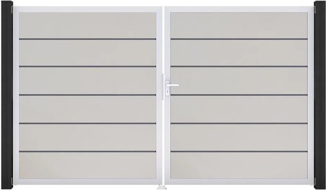 GroJa Tor Basicline Premium 2-flügelig Weiß Rahmen EV1 B: 306 cm, H: 180 cm DIN Rechts mit Sichtschutz - Bild 1