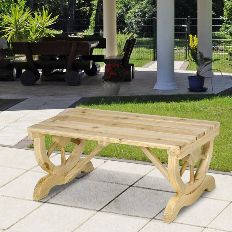 Outsunny Gartenbank aus Tannenholz in Natur, rustikale wetterfeste Sitzbank für Garten und Terrasse, B/T/H: 98 x 50 x 39,5 cm - Bild 5