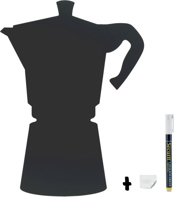 Securit Wandtafel Silhouette Kaffeekanne in Schwarz inklusive Kreidestift und Klett-Kit zur Wandbefestigung, B: 29 cm, H: 39 cm - Bild 1