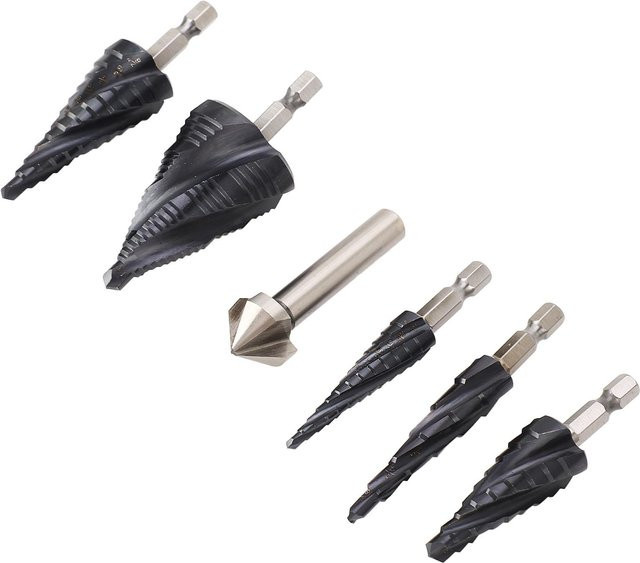 Koogeelife Stufenbohrer-Set aus HSS-Kobalt mit 4 Nuten, 1/4 Zoll Schaft, Farbe Silber, ideal für Edelstahl und Hartstahl - Bild 1