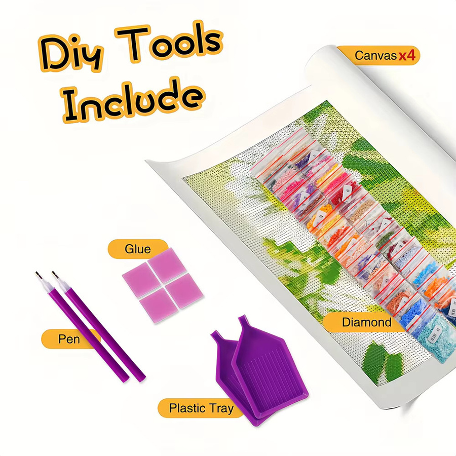 EverShine 4-teiliges Diamantgemälde Set mit Schmetterling und Blumen, DIY Mosaik-Stickerei mit runden Strasssteinen in Multicolour, Wanddeko - Bild 3