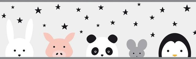 PROFHOME Kindertapete mit Tiermotiv in Grau Schwarz Weiß, B: 0,15 m, L: 5,00 m - Bild 1