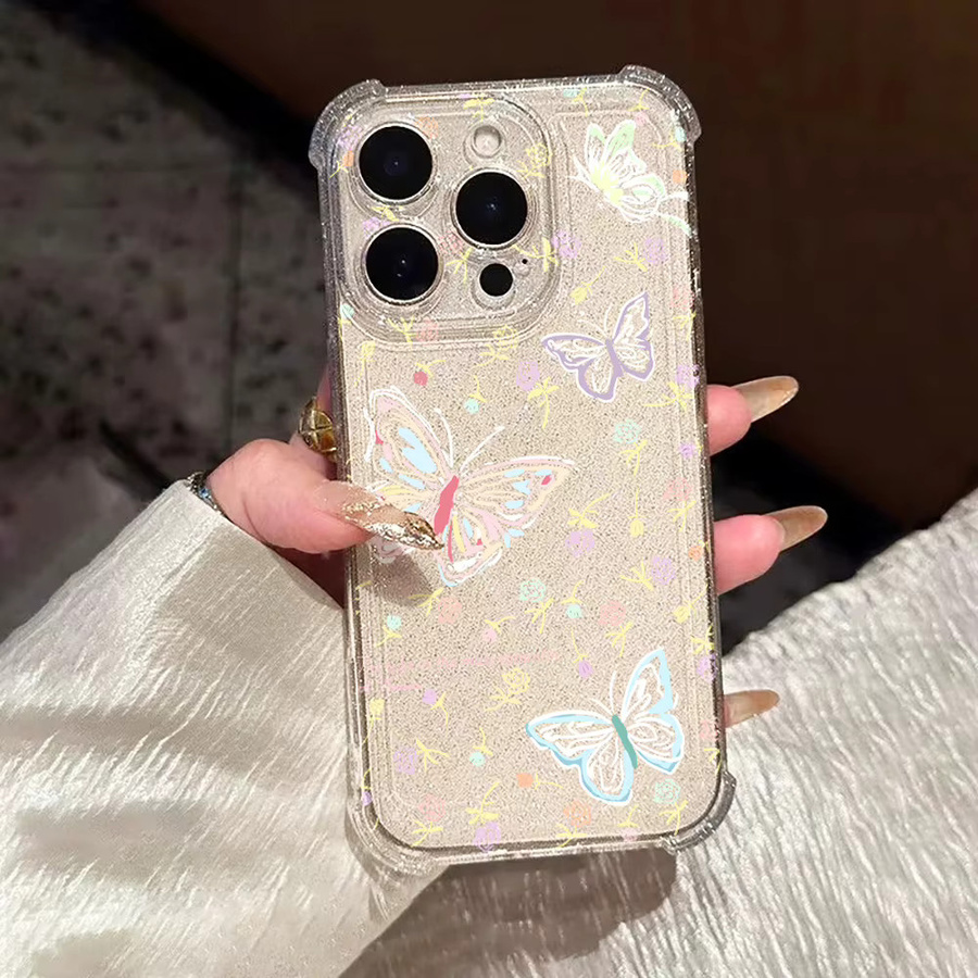 Caynes Handyhülle mit bunten Schmetterlingen und Glitzer für iPhone 11 bis iPhone 17 Pro Max, transparentes stoßfestes TPU - Bild 5