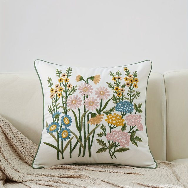 VIKAMA Dekorativer Kissenbezug mit Gänseblümchen-Design, Mehrfarbig, Quadratisch, Breite: 40 cm, Höhe: 40 cm - Bild 1