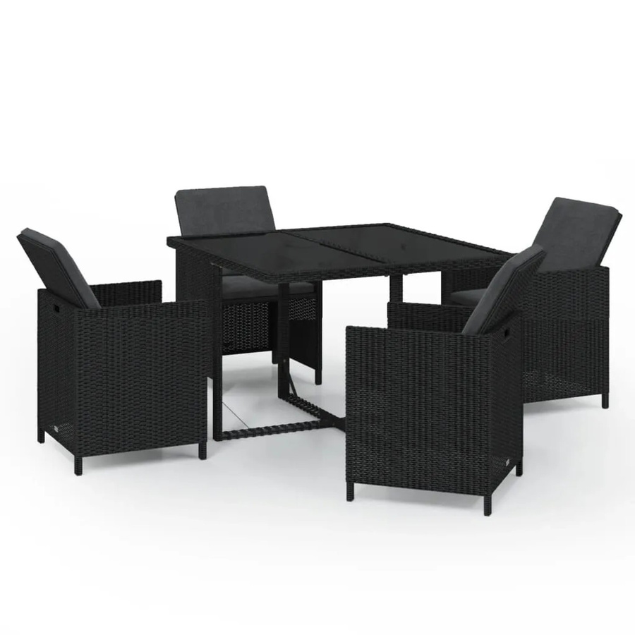 vidaXL 5-tlg Garten-Essgruppe aus PE-Rattan mit Hartglas und Auflagen in Schwarz - Bild 2