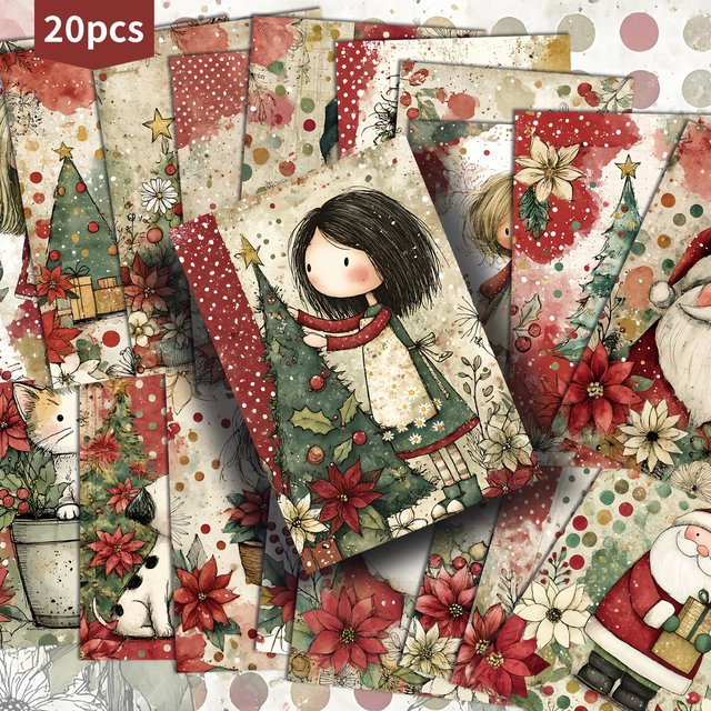 20er-Pack Vintage Weihnachtsmann-Papierpostkarten mit gepunktetem Design in Rot und Multicolour für Junk Journals und Partydekoration - Bild 1