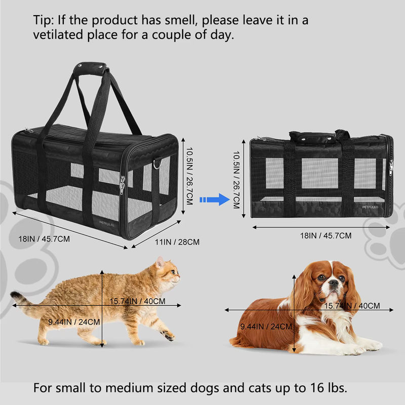 Fuled Haustiertransporter für kleine bis mittelgroße Katzen und Hunde bis 7,2 kg, TSA-zugelassen, in Schwarz und Weiß - Bild 2