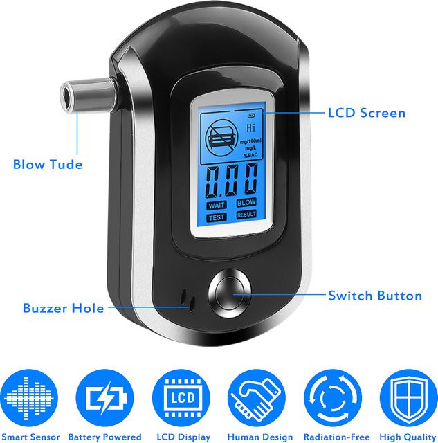 KEBETEME AT6000 Digitaler Alkoholtester mit LCD-Bildschirm in Schwarz - Bild 1