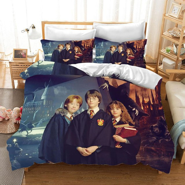 Somelli Harry Potter Bettwäsche-Set aus Polyester mit Cartoon-Print für Kinder, Mehrfarbig, B/T: 228 x 228 cm - Bild 1