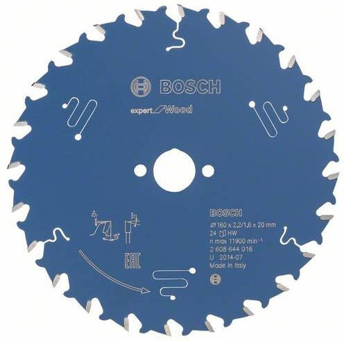 Bosch Expert for Wood Kreissägeblatt mit Carbide-Spitzen, Farbe: Blau, Durchmesser: 160 mm, Bohrung: 16 mm, Zähneanzahl: 24 - Bild 1
