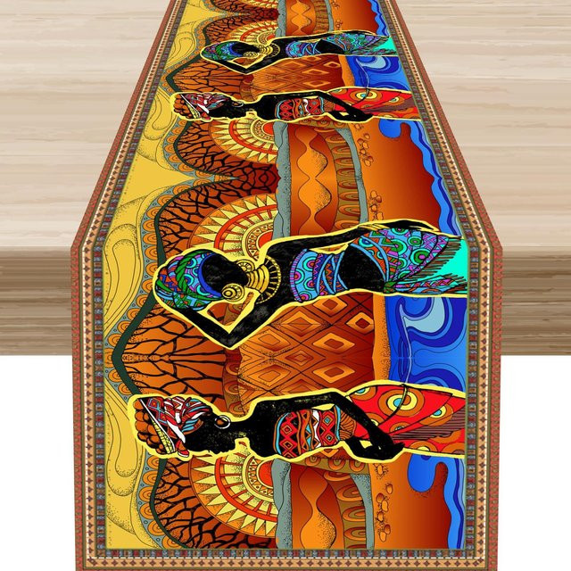 JMG Household Supplies Tischläufer aus Leinen mit afrikanischem Stammes-Geometrie-Druck, Mehrfarbig, B: 150 cm, T: 33 cm - Bild 1