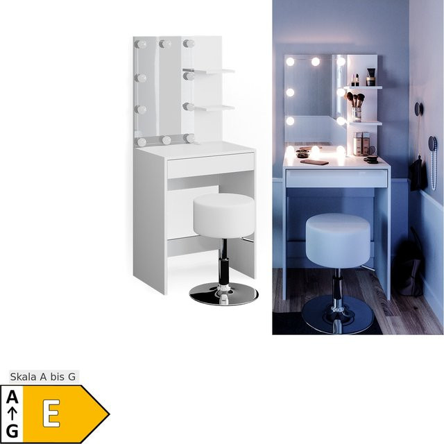 Vicco Schminktisch Isabelle Weiß mit LED-Beleuchtung und Hocker, Breite: 60 cm - Bild 1