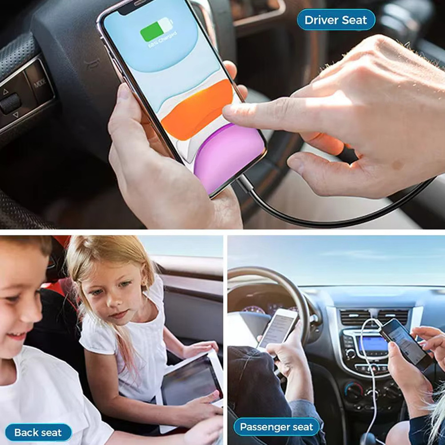 USB Typ-C Autoladegerät mit 6 Ports und RGB-Licht, PD Schnelllade-Netzteil für Telefon und Tablet, Schwarz - Bild 4