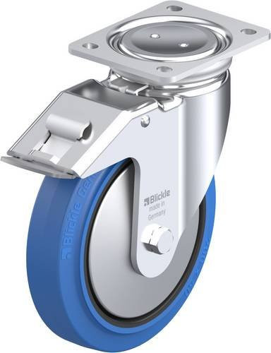 Blickle Lenkrolle LU-POEV 200R-FI-SB-FA mit Feststeller, Rad-Durchmesser: 20 cm, Tragfähigkeit: 500 kg, verzinkter Stahl, blau/schwarz - Bild 1