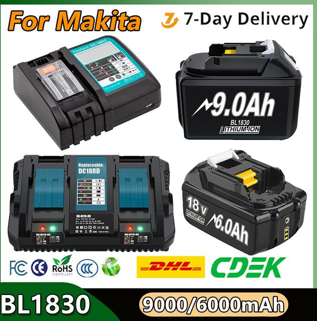 Makita Ersatzakku 18 V mit 6000 mAh und Ladegerät in Schwarz - Bild 1