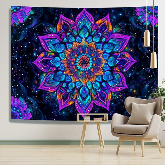VIKAMA Mandala Kaleidoskop Wandteppich in Multicolour, geometrische Ethnic Wanddekoration für Wohnzimmer, Schlafzimmer oder Yoga-Zimmer, B/H: 75 x 58 cm - Bild 1