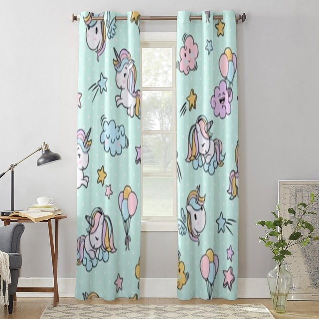 Super Six Fenstervorhang mit Einhorn-Muster für Kinderzimmer in Weiß, Breite: 135 cm, Höhe: 60 cm - Bild 1